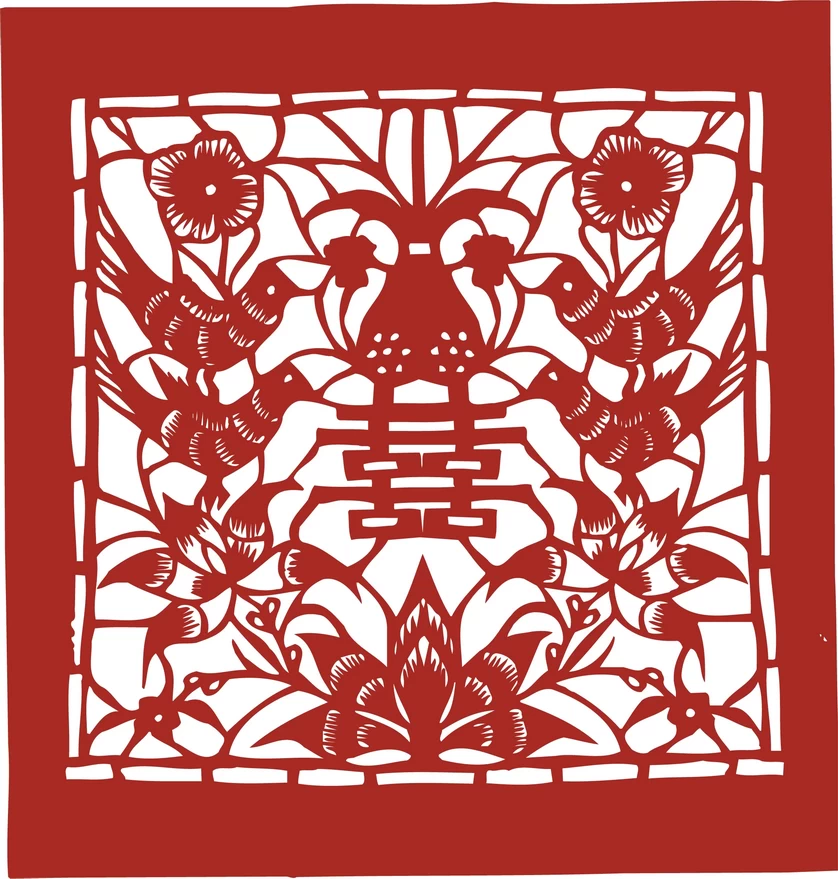 中国风中式传统喜庆民俗人物动物窗花剪纸插画边框AI矢量PNG素材【1382】
